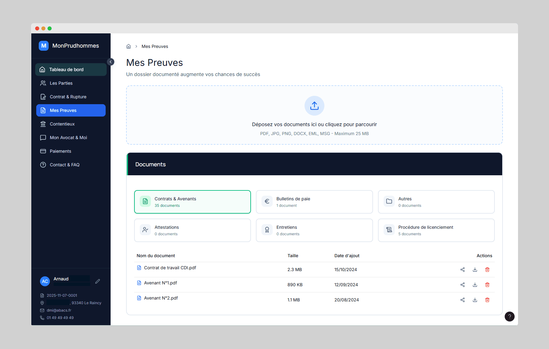 Mes Preuves - Gestion des documents et preuves