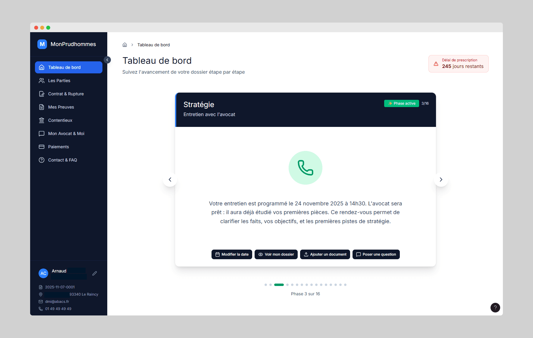 Tableau de bord MonPrud'hommes - Vue d'ensemble